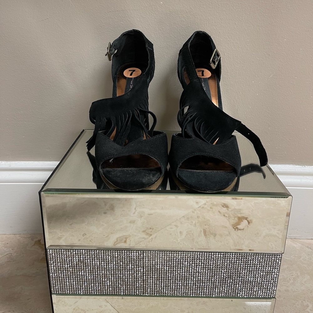 Black Steve Madden Fringe Detail Heels